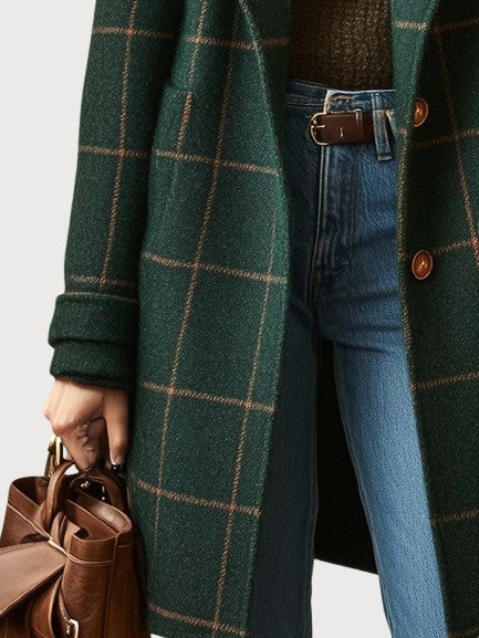 Elegant Wool Check Coat