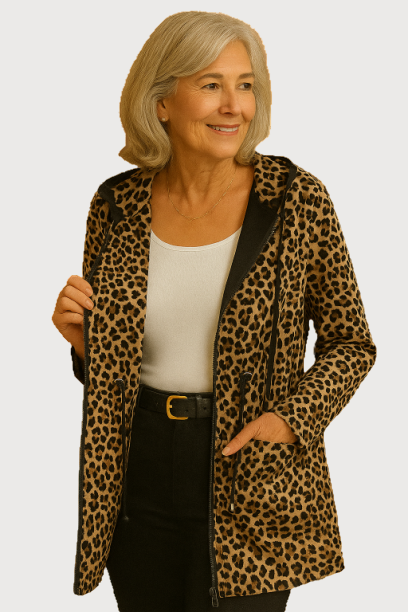 Reversible Leopard Print Hooded Coat in Luxe Fabric