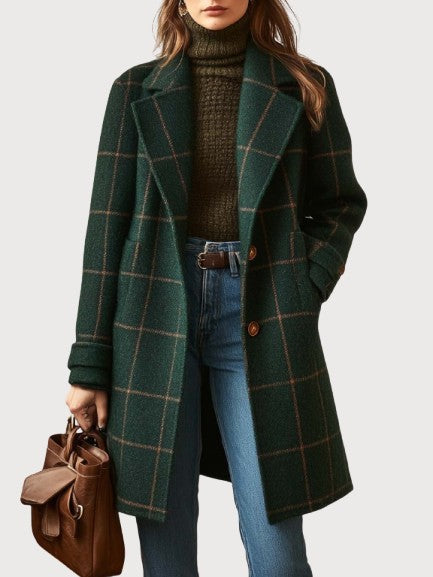 Elegant Wool Check Coat