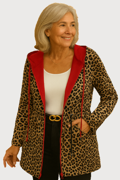 Reversible Leopard Print Hooded Coat in Luxe Fabric