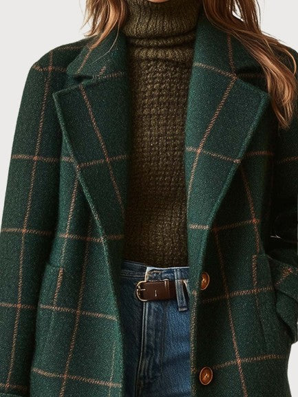 Elegant Wool Check Coat
