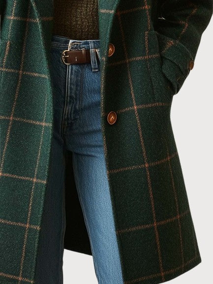 Elegant Wool Check Coat