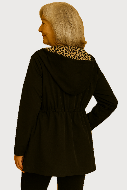 Reversible Leopard Print Hooded Coat in Luxe Fabric